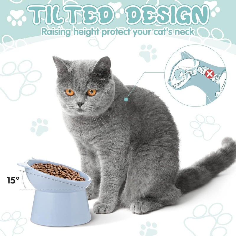 Hsei 6 Pcs Raised Cat Food Bowls 15 Degrees Elevated Cat Bowls Anti Vomiting Tilted Raised Whisker Friendly Pet Dish Plastic Slanted Stand for Indoor Pet Food Water Feeder(Bright Color) - Image 5